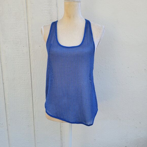 Free People Womens xs blue metallic mesh net like  tank top - Picture 1 of 4
